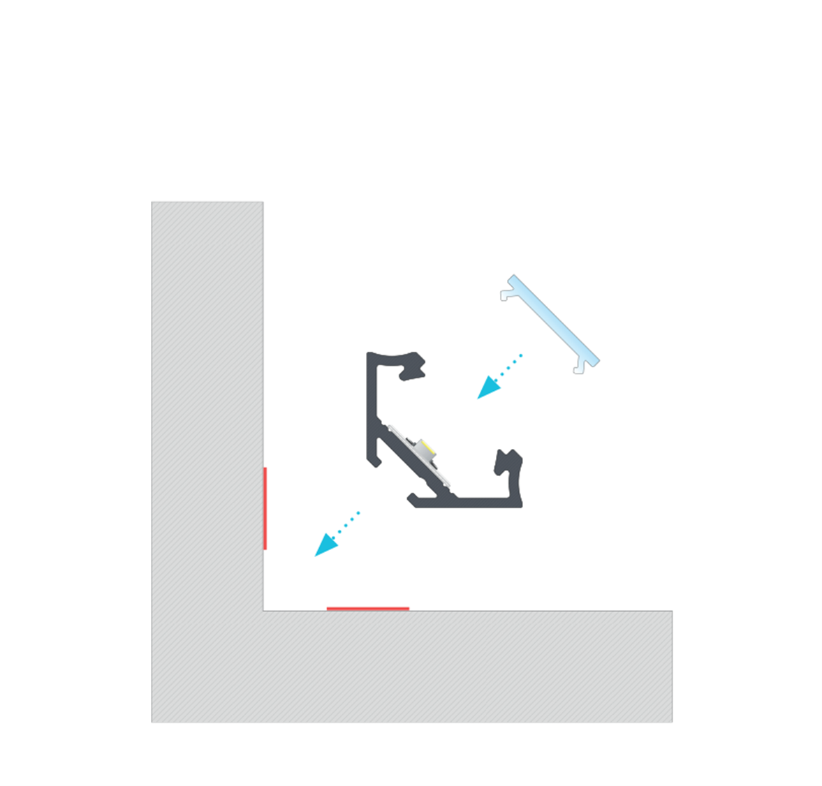 Instrukcja montażu profilu C Lumines kątowego za pomocą taśmy dwustronnej